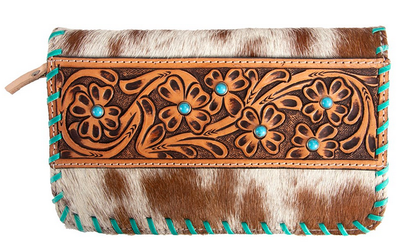 Fort Worth Cowhide Leather Purse - Brown/Turquoise