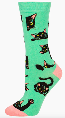 Womens Black Cat Bamboo Socks - Size W2-8