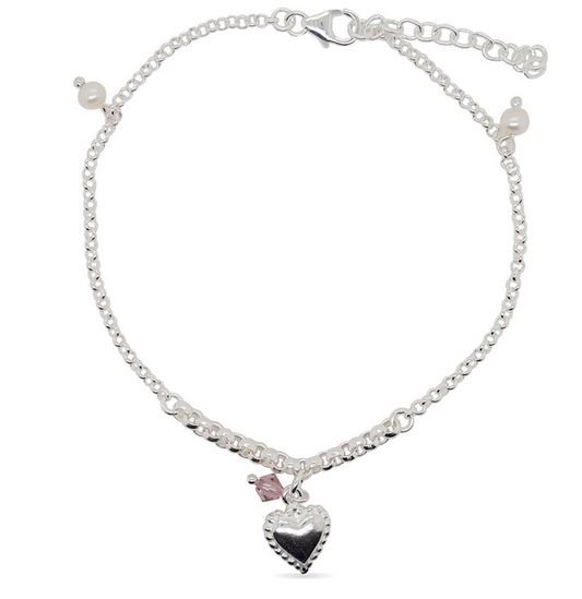 MCJ Sterling Silver Heart Charm Bracelet