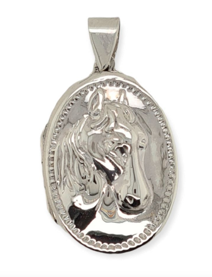 MCJ Sterling Silver Oval Horse Locket PB0623