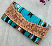 Saddle Blanket Trifold Wallet with Tooled Leather